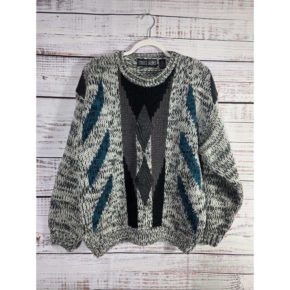 VTG 80s 90s Street Scenes Chunky Knit Sweater mens M (womens L/xl) Coogi Style